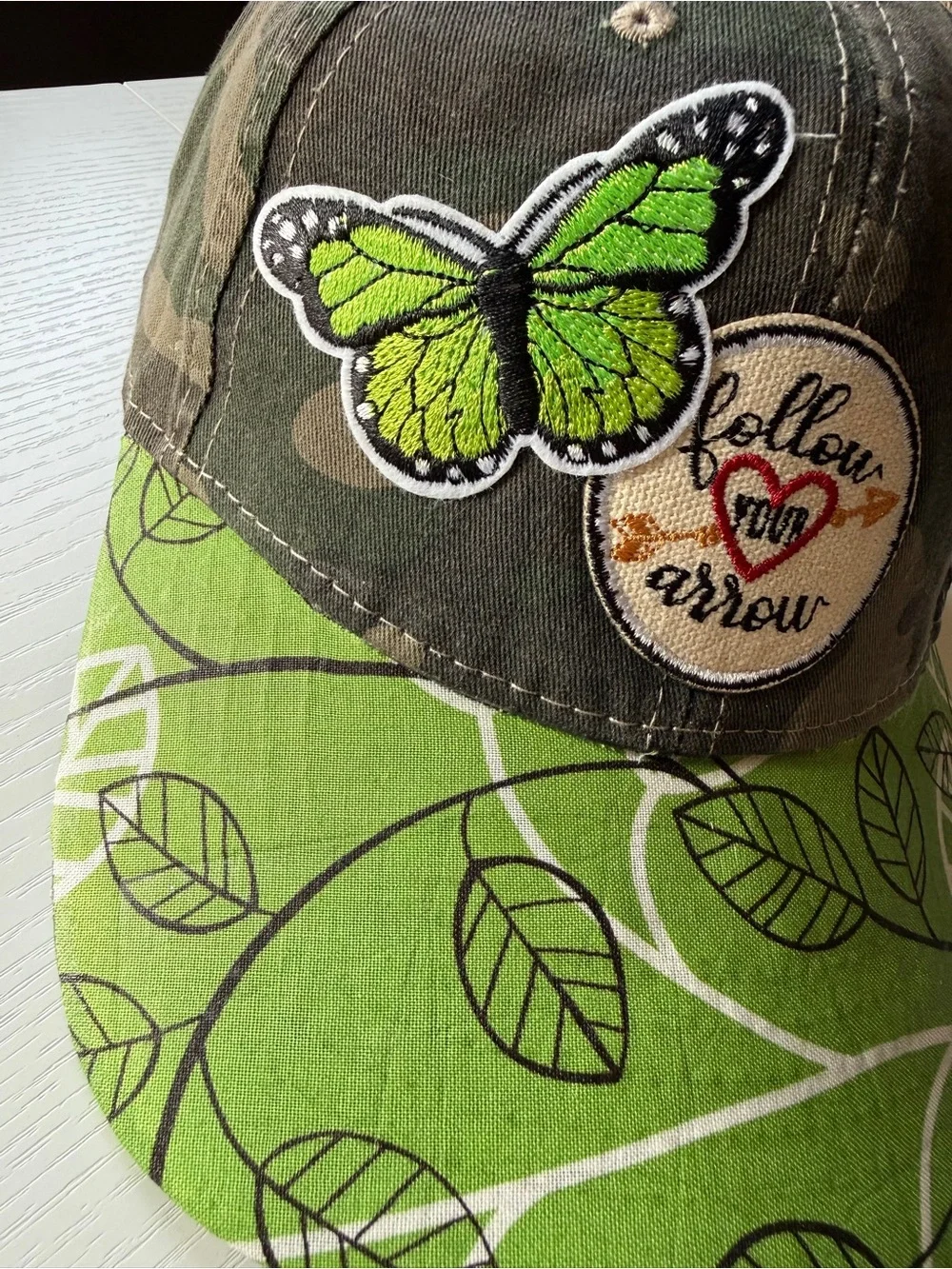 Green Leaf Butterfly Hat Baseball Cap Adjustable Back one size